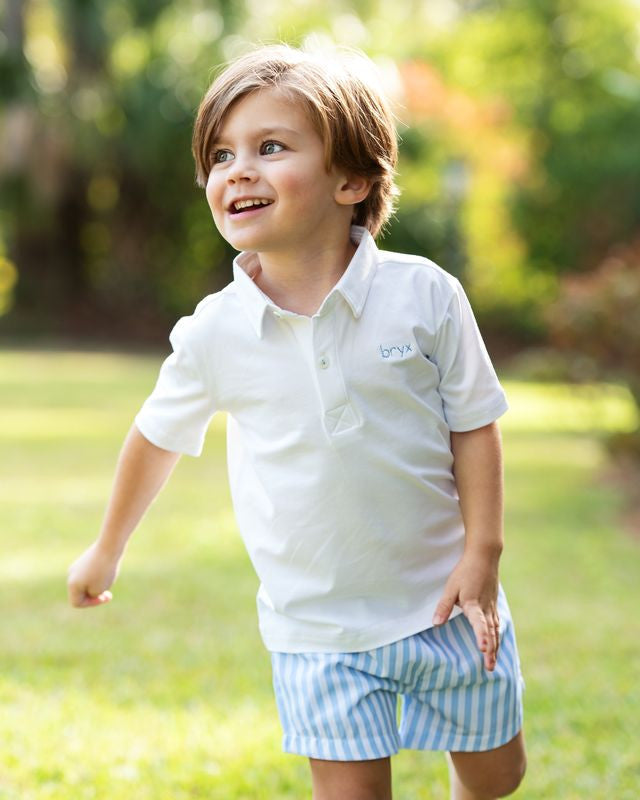 Blue And White Striped Polo Short Set