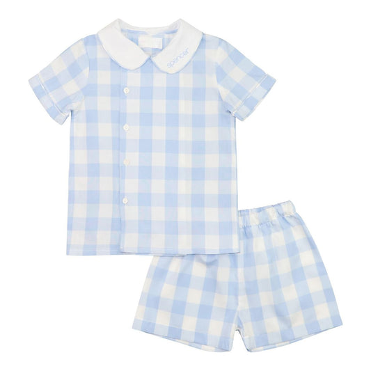 Blue Checked Side Button Short Set