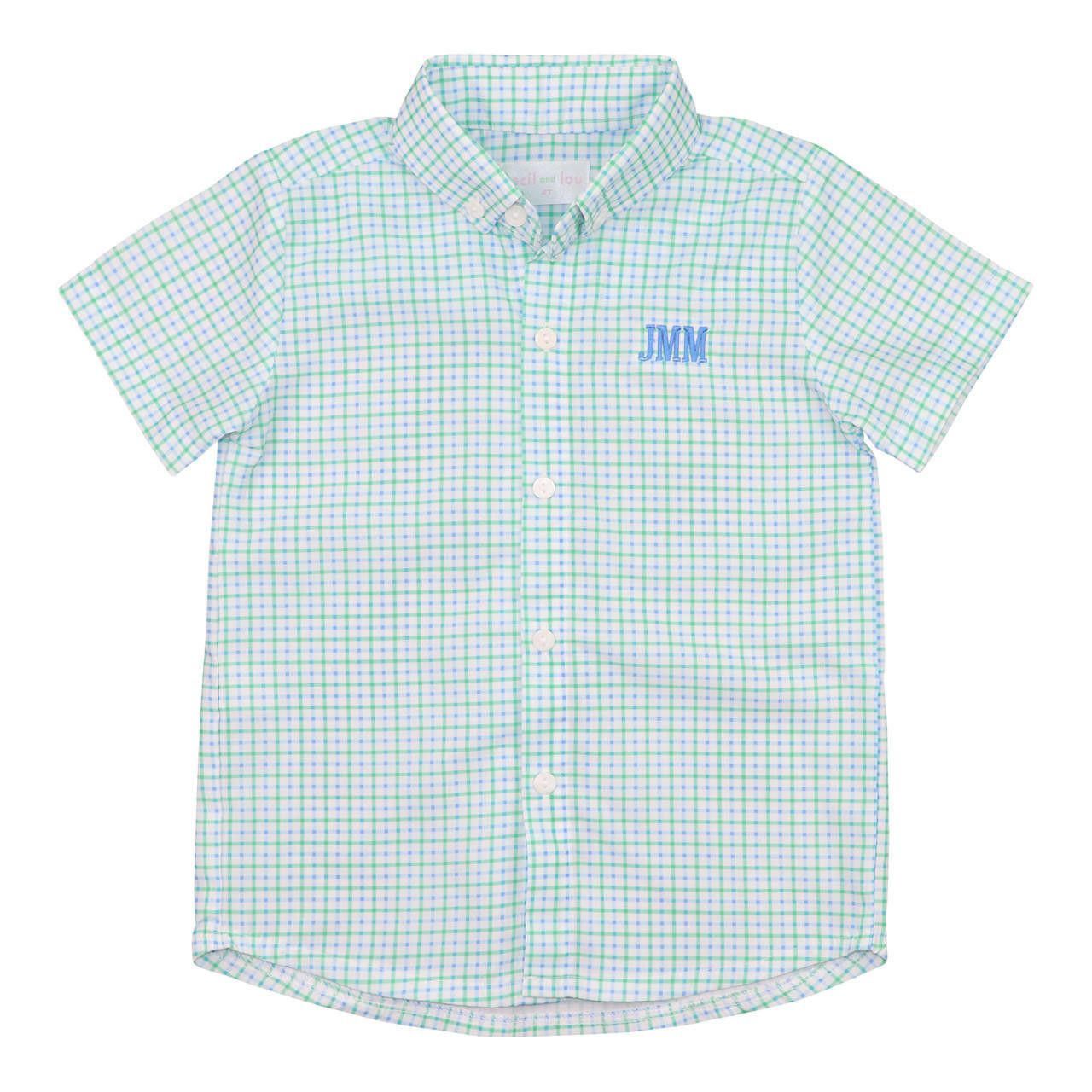 Blue And Green Windowpane Button Down