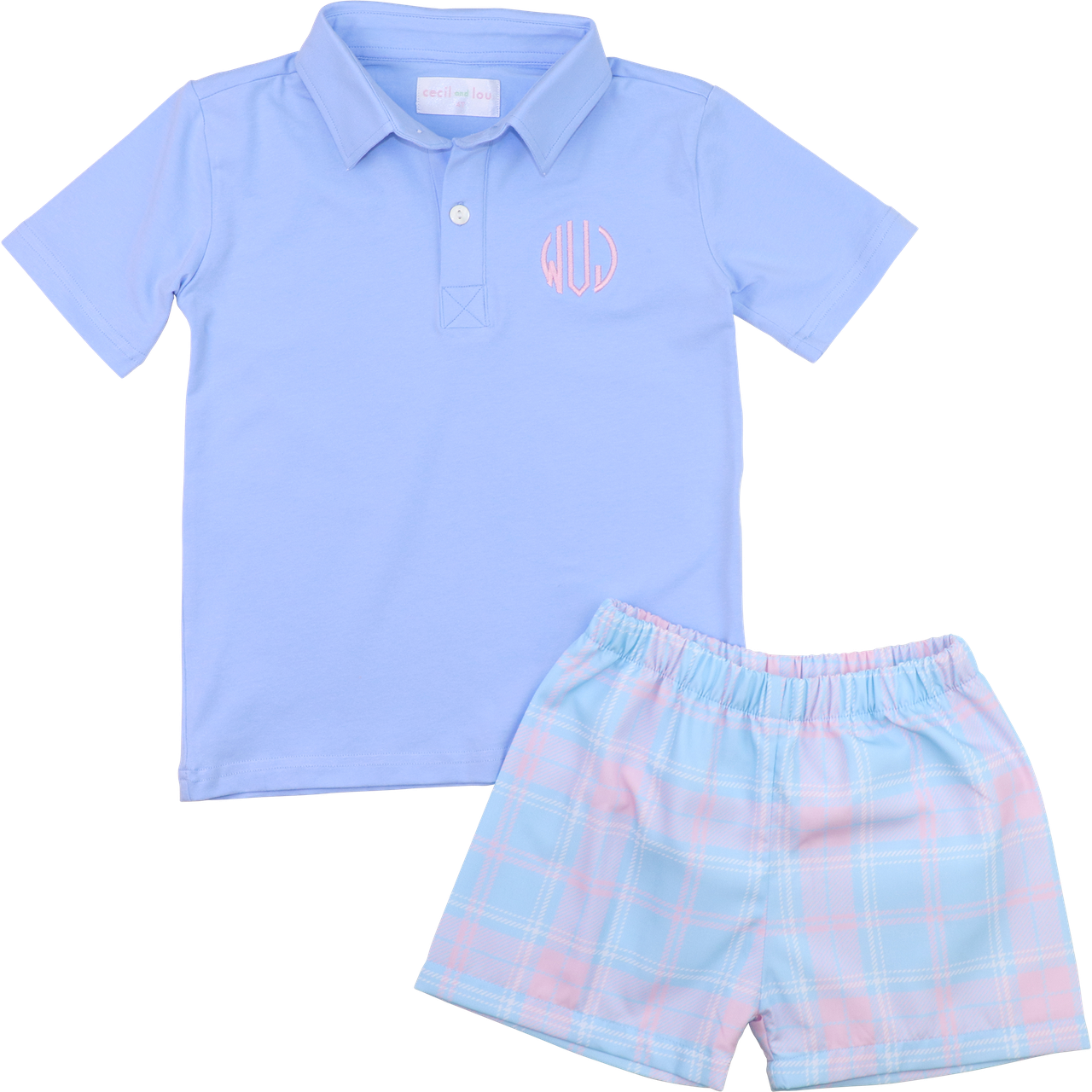 Blue And Pink Plaid Polo Short Set