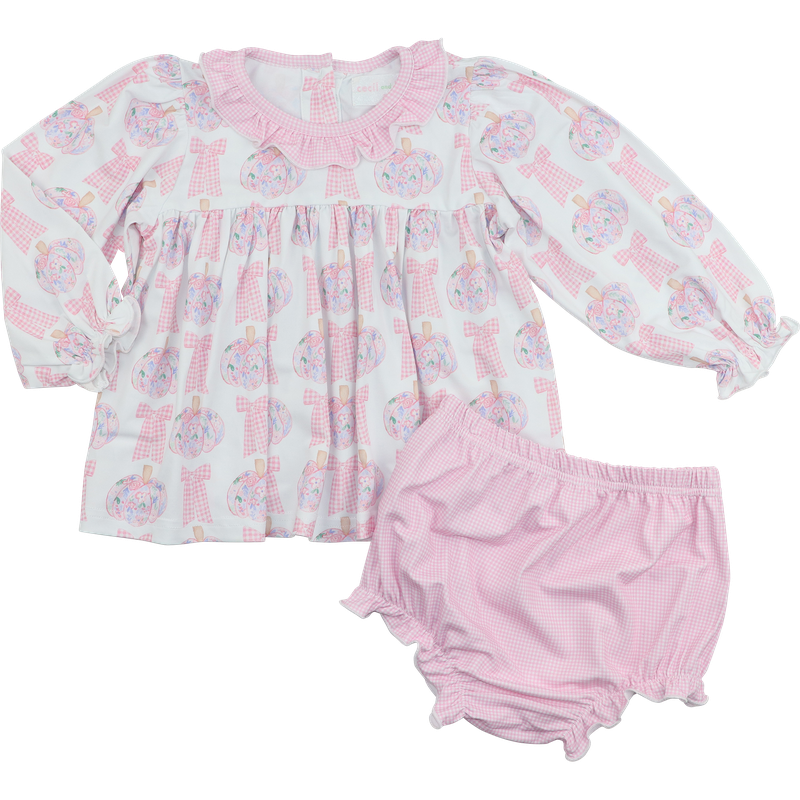 Pink Gingham And Floral Pumpkin Diaper Set