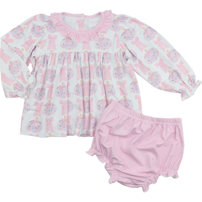 Pink Gingham And Floral Pumpkin Diaper Set