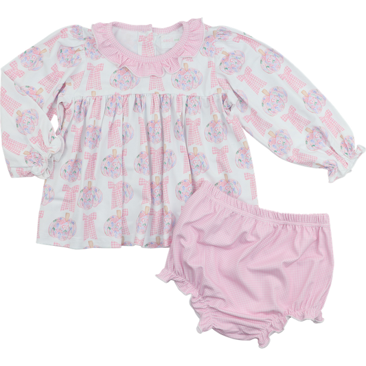 Pink Gingham And Floral Pumpkin Diaper Set