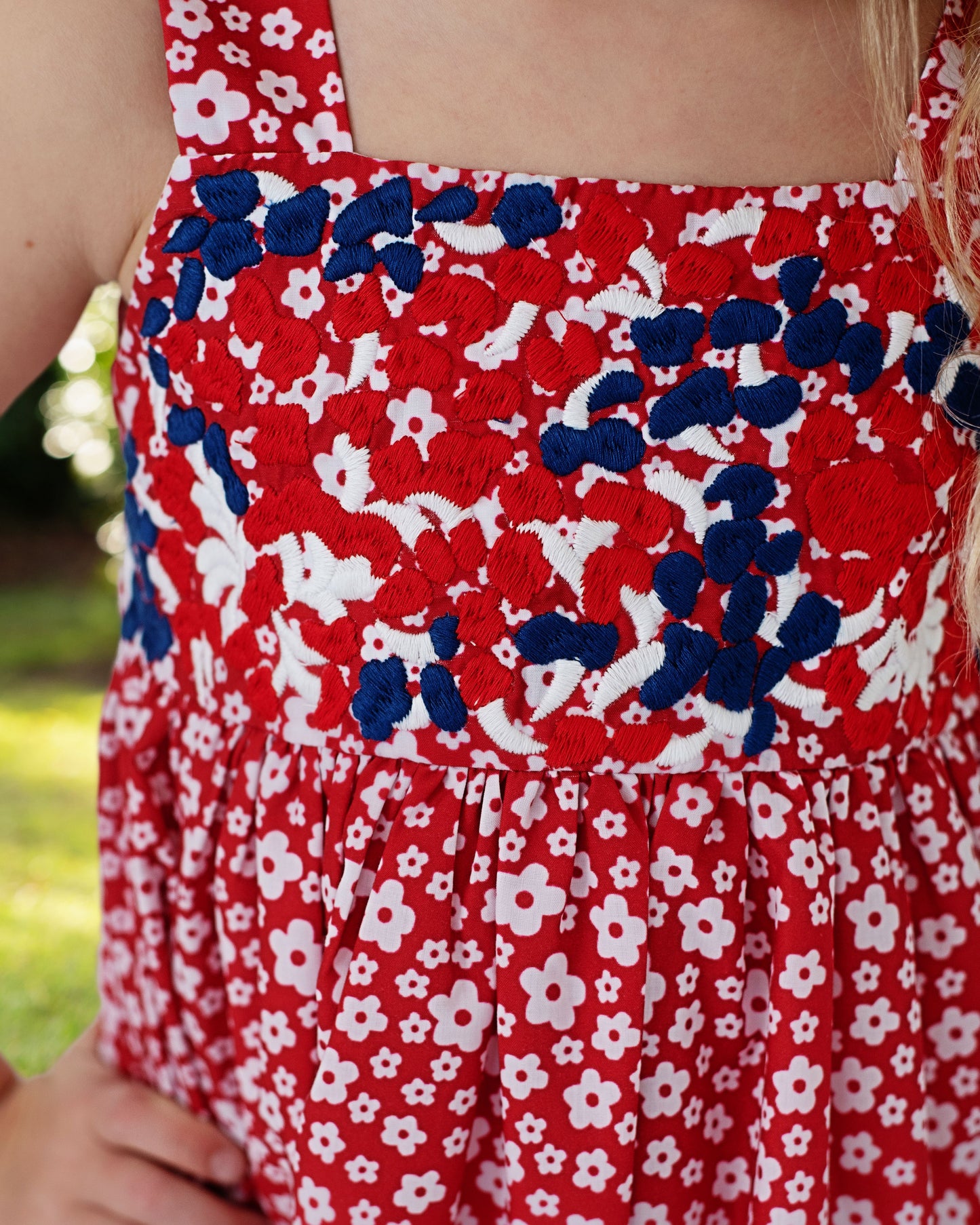 Red And Navy Embroidered Fiesta Dress