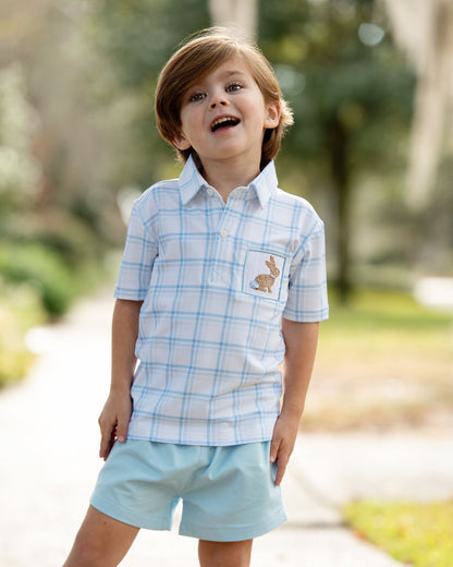 Blue Plaid Smocked Bunny Short Set