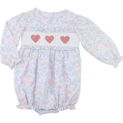 Pink And Blue Floral Smocked Hearts Bubble