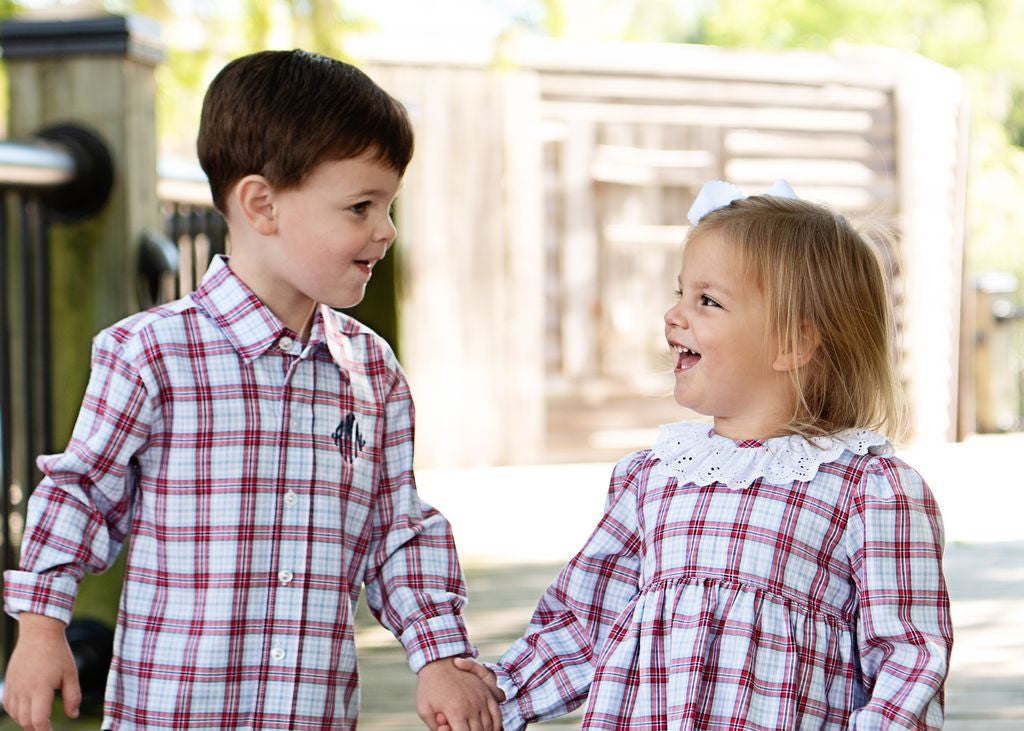 Red And Blue Plaid Eyelet Diaper Set