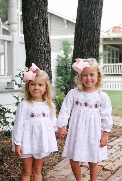 Pink Swiss Dot Smocked Turkey Dress