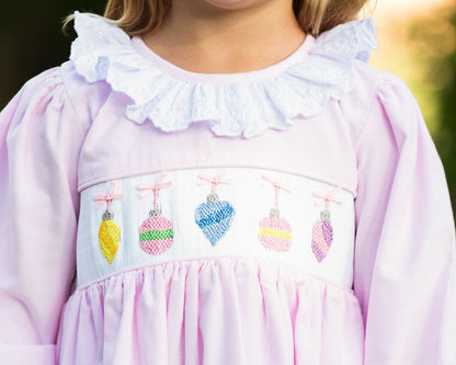 Pink Corduroy Smocked Christmas Ornaments Dress