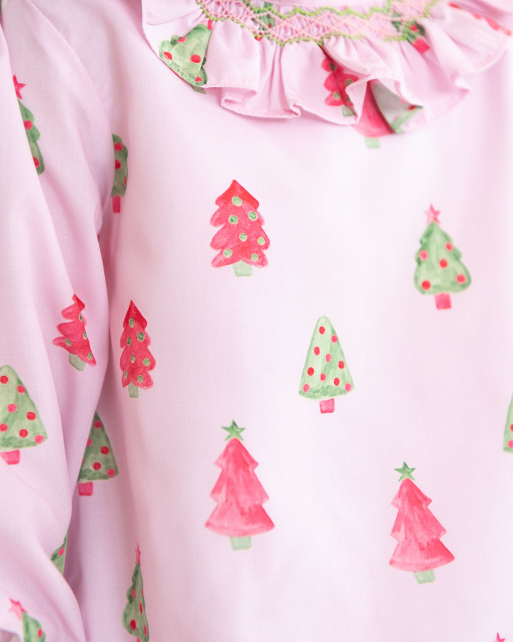 Pink And Green Smocked Christmas Trees Diaper Set