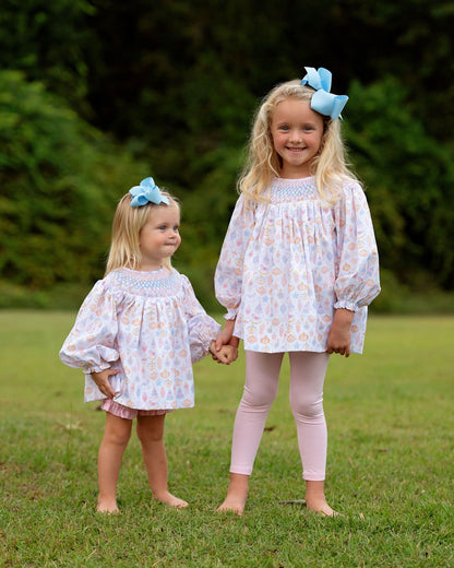 Pink And Blue Smocked Christmas Ornaments Legging Set