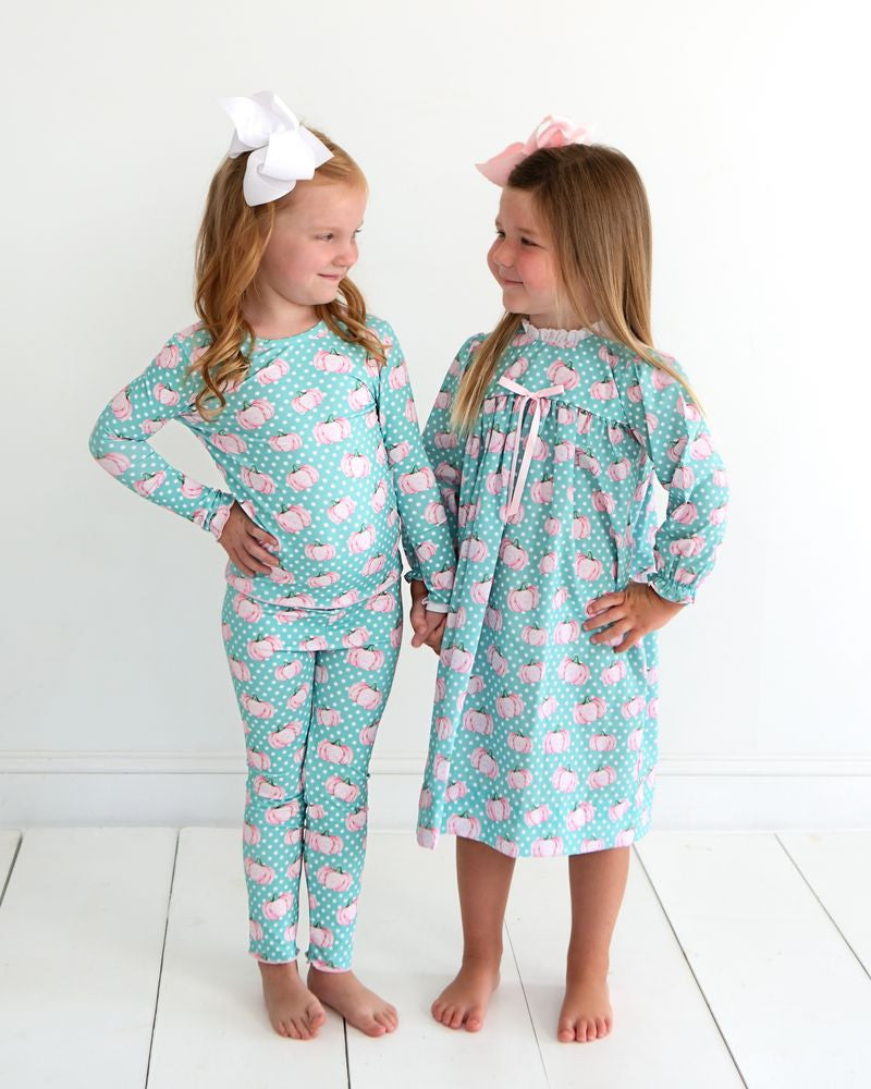 Pink And Green Knit Pumpkin Pajamas