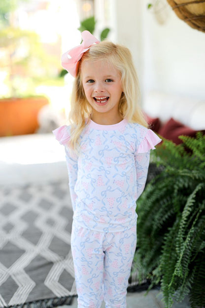 Pink And Blue Christmas Tree And Bow Knit Pajamas