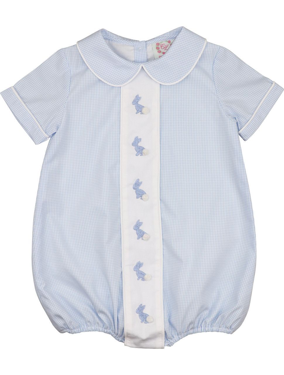 Blue Gingham Embroidered Bunnies Bubble