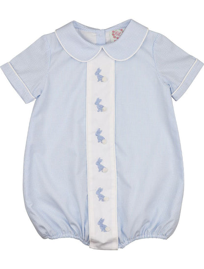 Blue Gingham Embroidered Bunnies Bubble