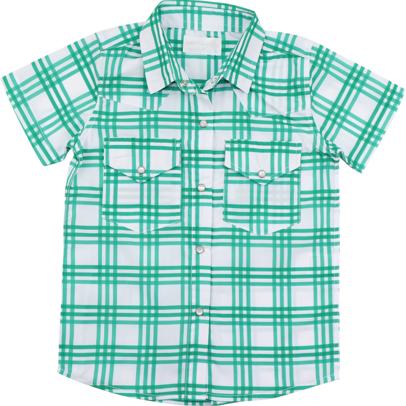 Green Plaid Collegiate Pearl Snap Shirt