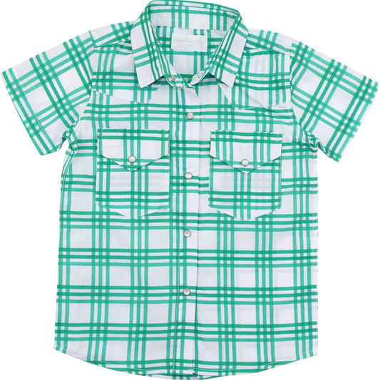 Green Plaid Collegiate Pearl Snap Shirt