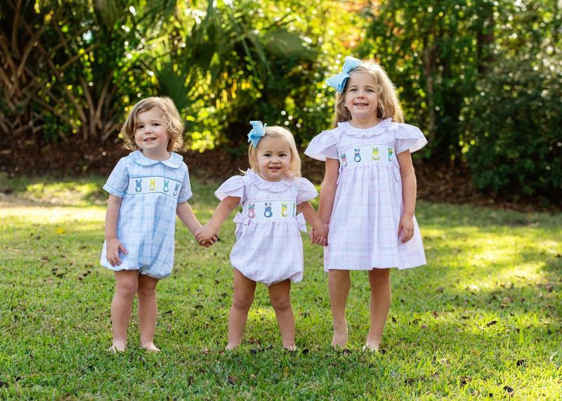 Pink Plaid Smocked Bunnies Bubble