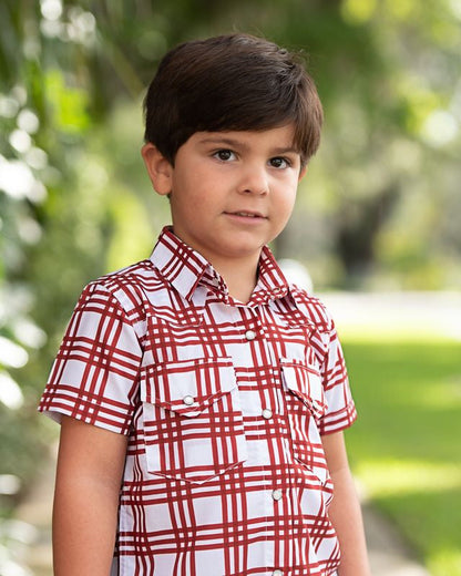 Maroon Plaid Pearl Snap Shirt