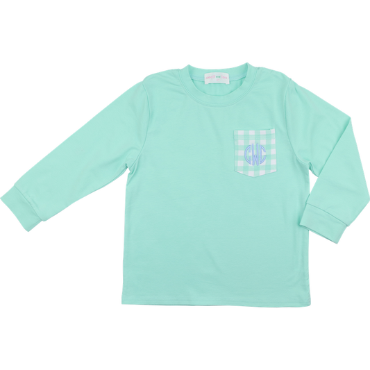 Mint Knit Check Pocket Shirt