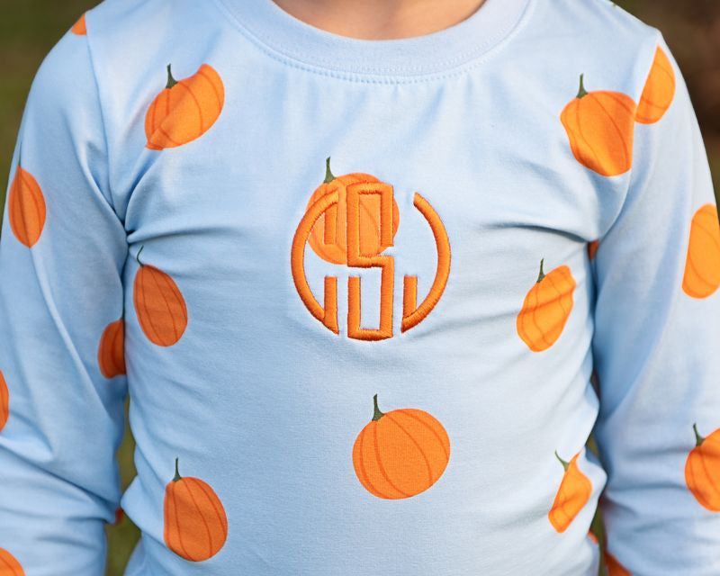 Blue Knit Pumpkin Print Pajamas