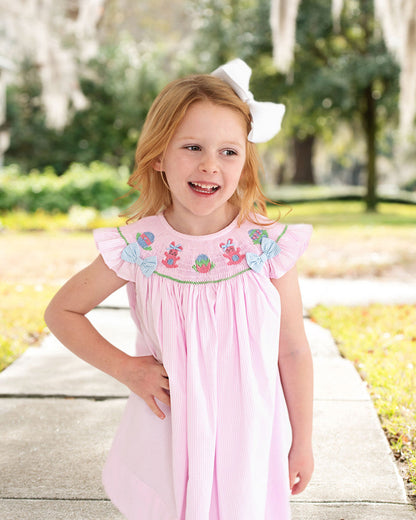 Pink Gingham Smocked Bunny And Egg Dress