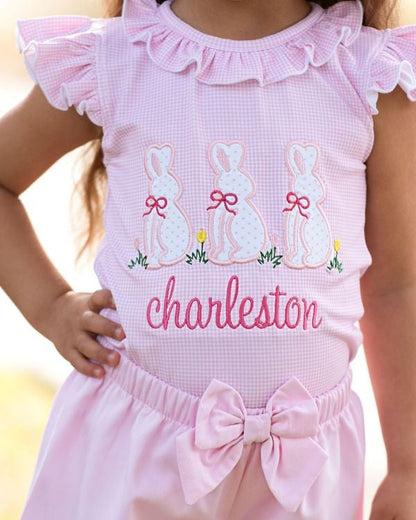 Pink Gingham Applique Bunny Short Set