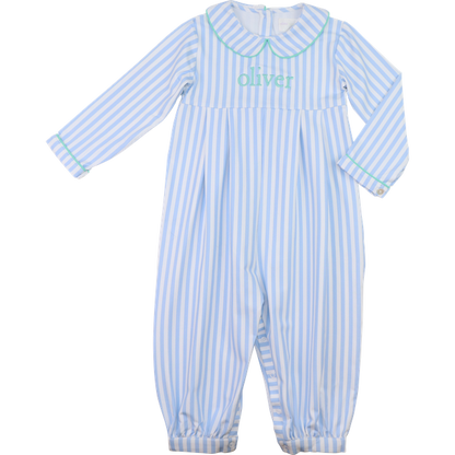 Mint And Blue Striped Long Romper