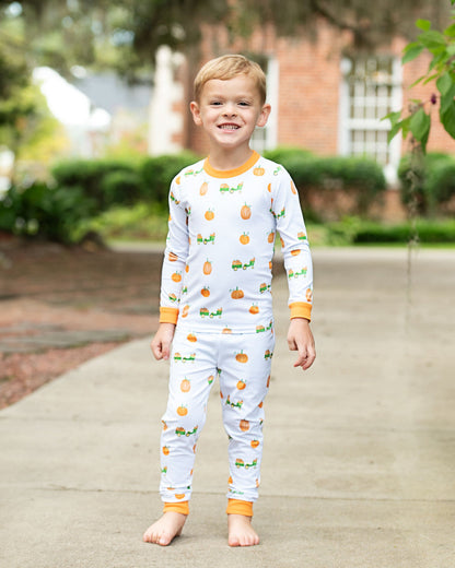 Tractor And Wagon Pumpkin Print Knit Pajamas