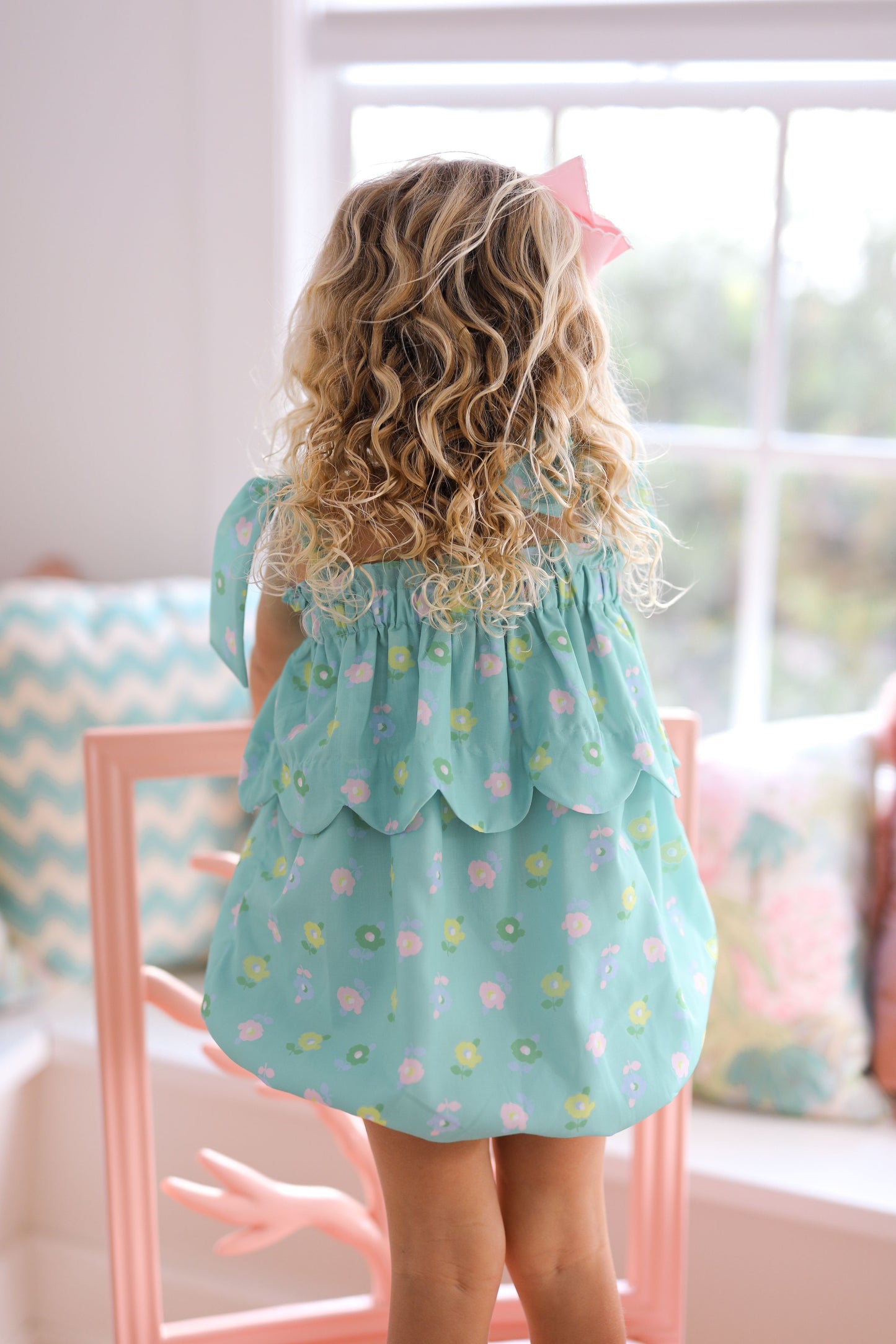 Mint Floral Print Scalloped Bubble