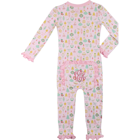 Pink Knit Christmas Ornaments Zipper Pajamas