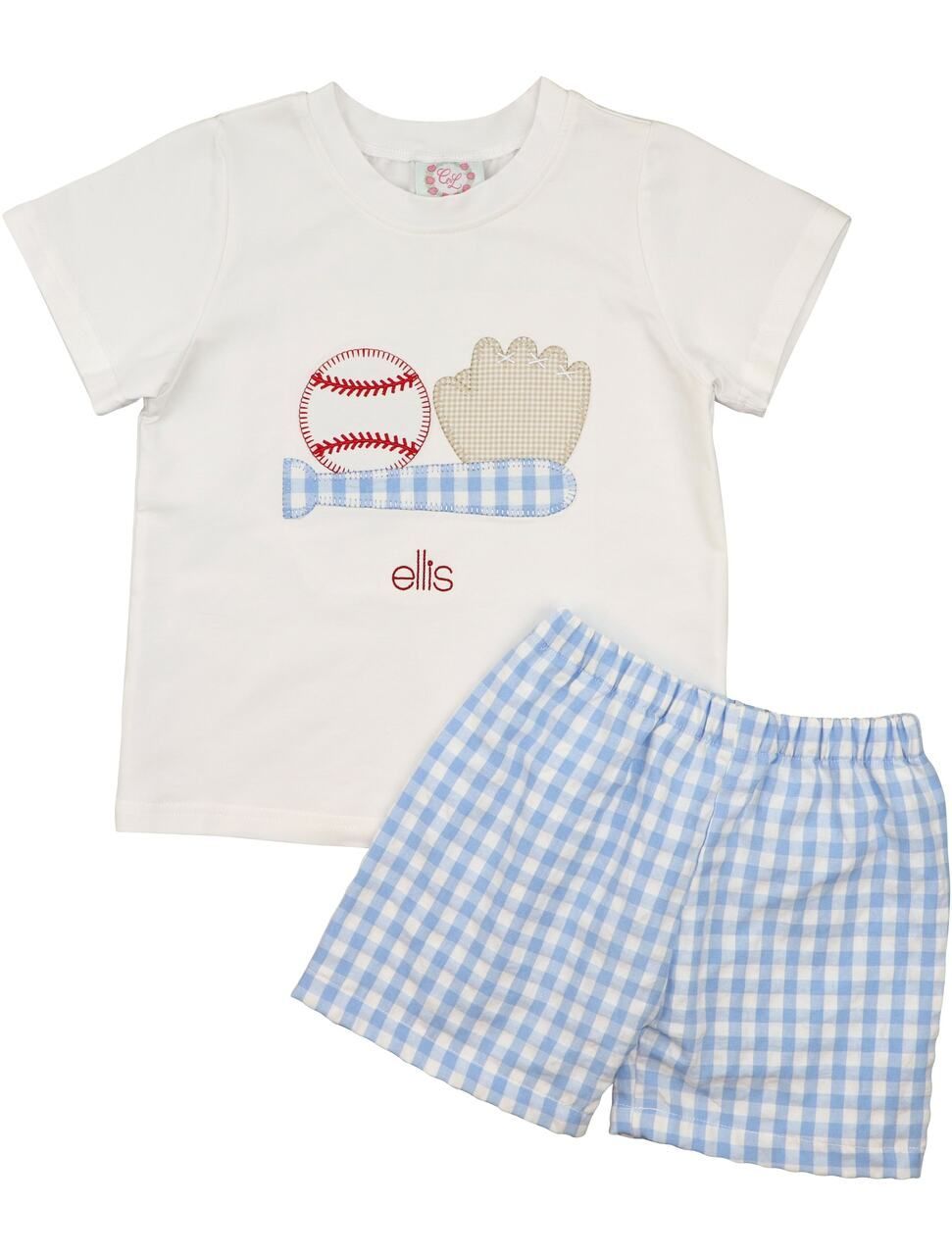 Blue Check Baseball Short Set