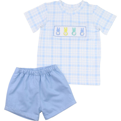 Plaid Smocked Bunnies Short Set