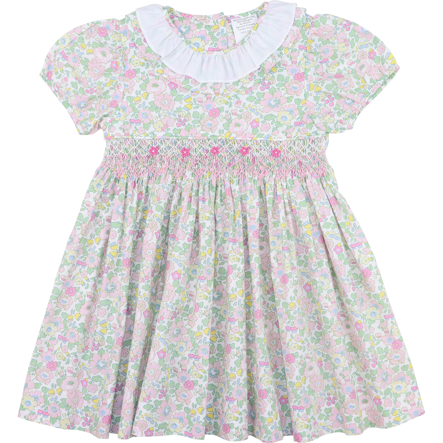 Pink And Green Floral Smocked Dress