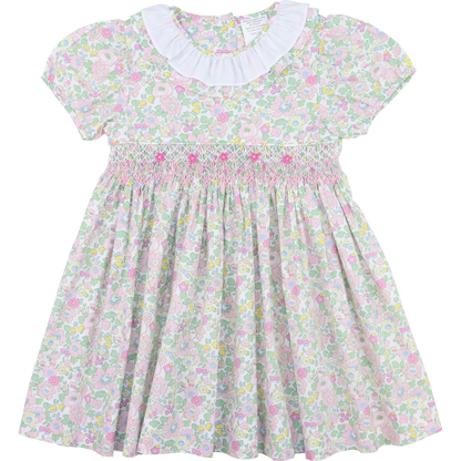 Pink And Green Floral Smocked Dress