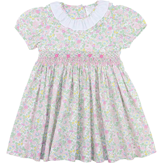 Pink And Green Floral Smocked Dress