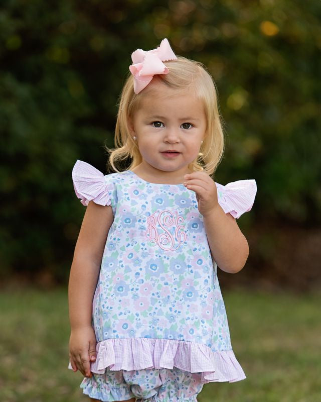 Pink Floral Print Tie Back Bow Diaper Set