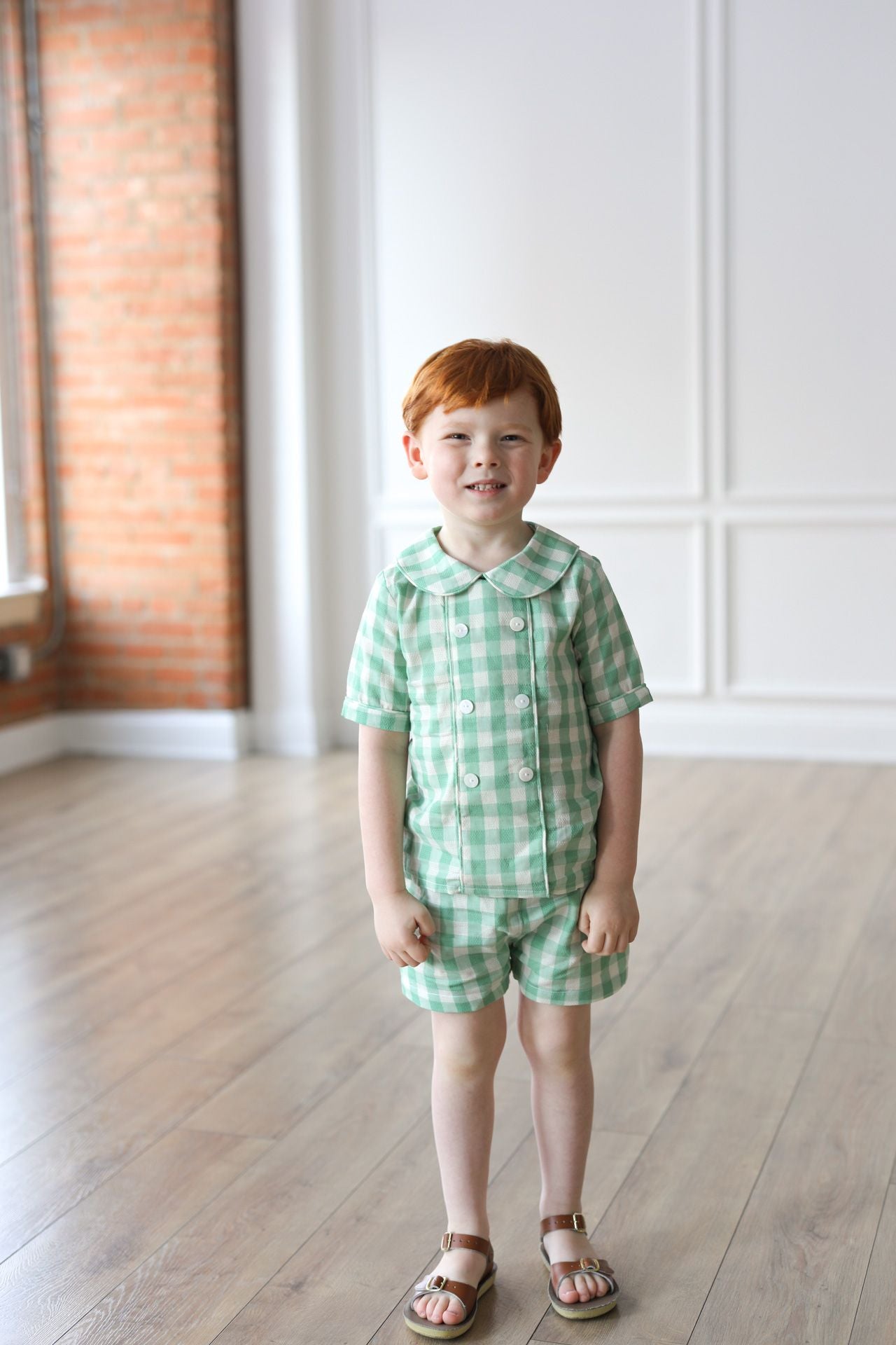 Green Linen Check Short Set