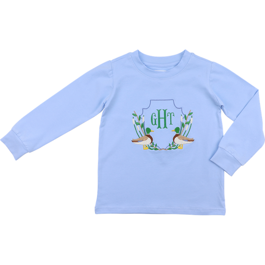 Blue Knit Embroidered Mallard Shirt