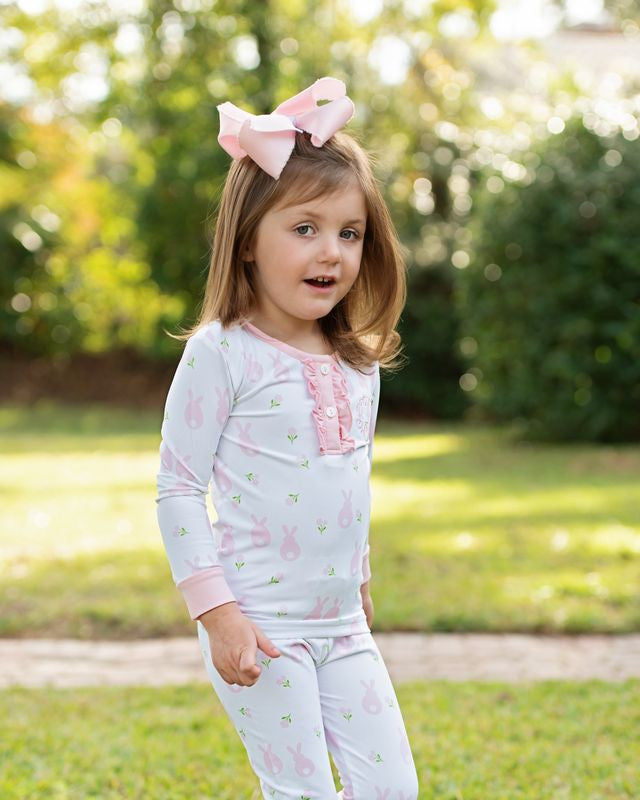 Pink Bunny Print Knit Pajamas