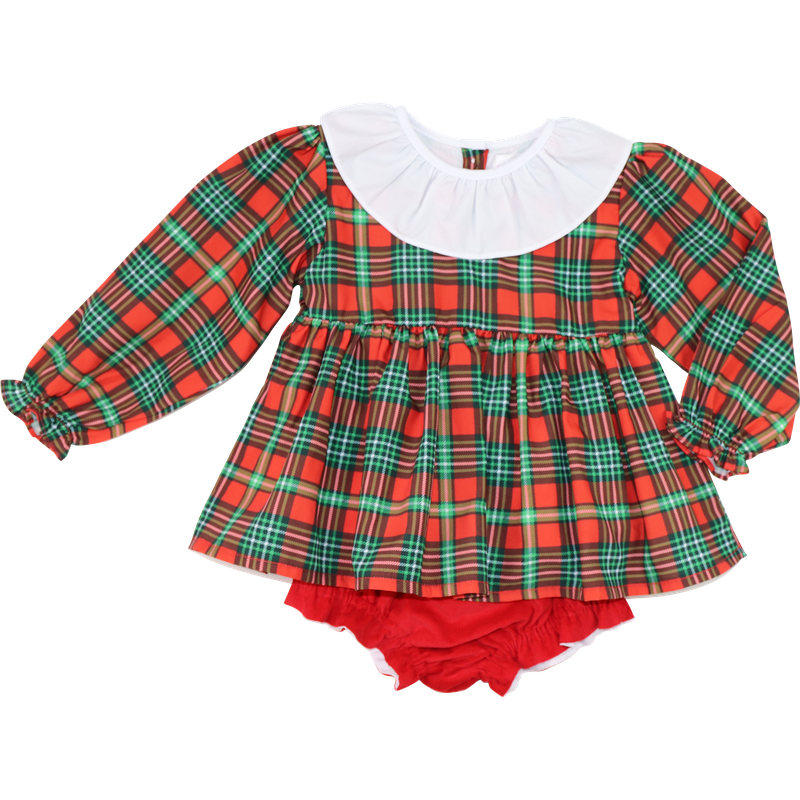 Green And Red Holiday Plaid Ruffle Diaper Set