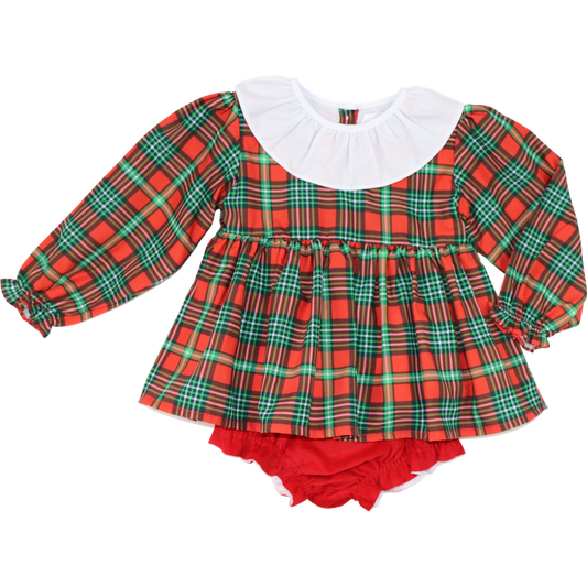 Green And Red Holiday Plaid Ruffle Diaper Set