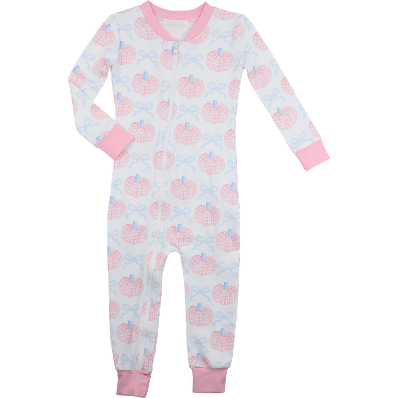 Pink Pumpkin And Bow Knit Zipper Pajamas