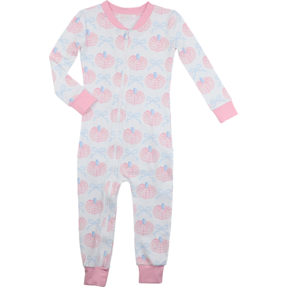 Pink Pumpkin And Bow Knit Zipper Pajamas