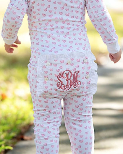 Pink Knit Heart Print Zipper Pajamas