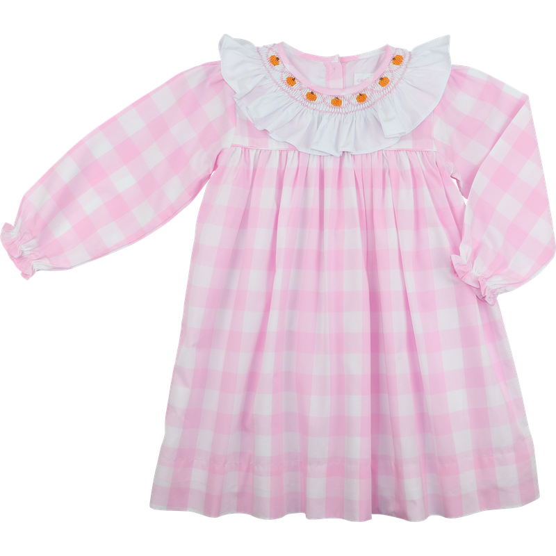 Pink Check Smocked Pumpkin Dress