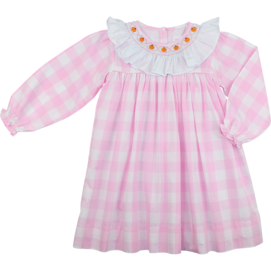 Pink Check Smocked Pumpkin Dress