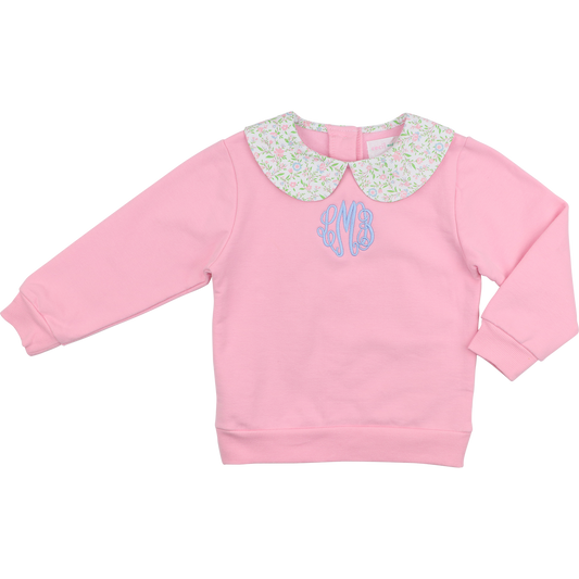 Pink Floral Collar Sweatshirt