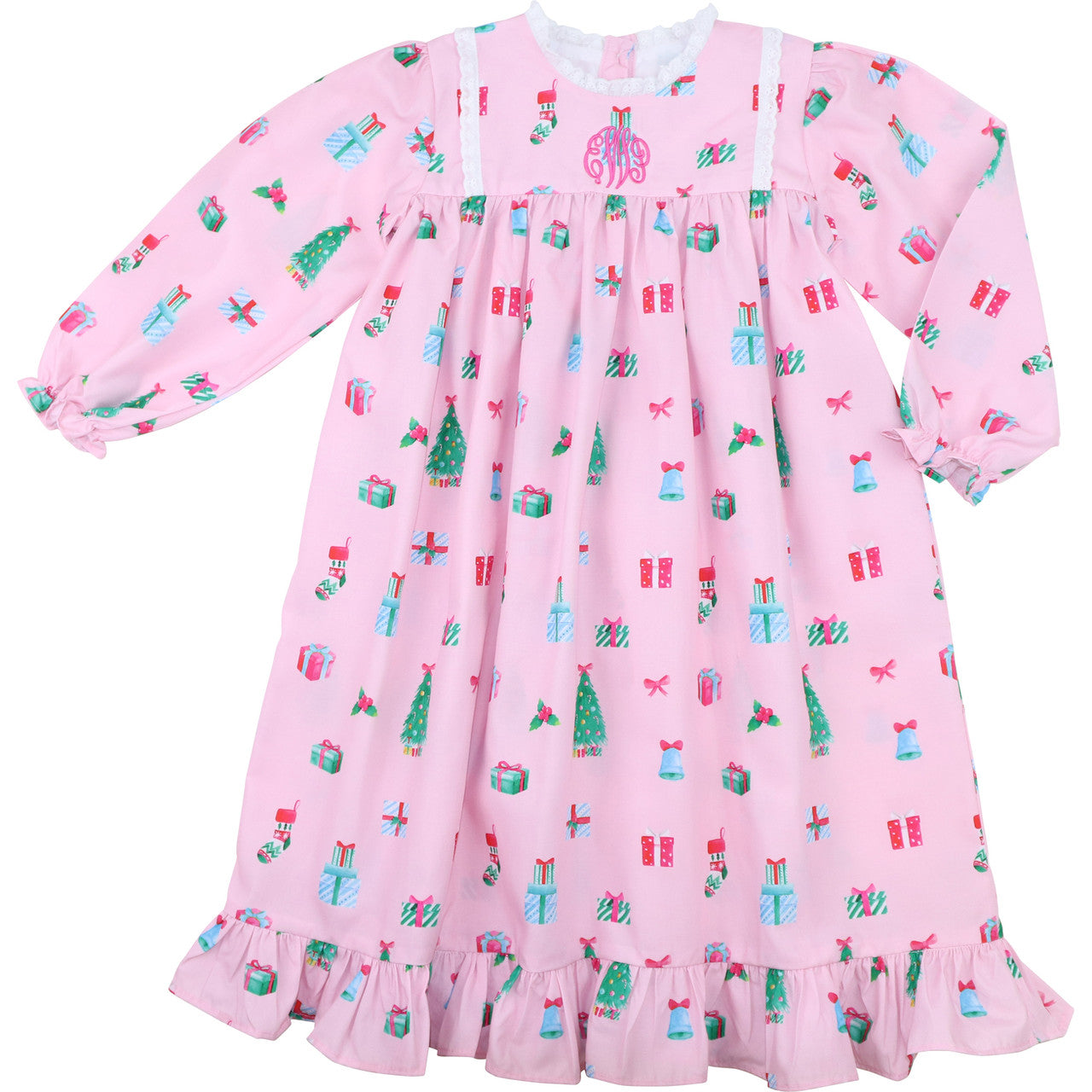 Pink Holiday Print Eyelet Night Gown