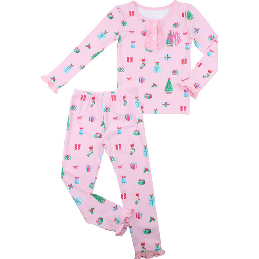 Pink Holiday Print Knit Pajamas